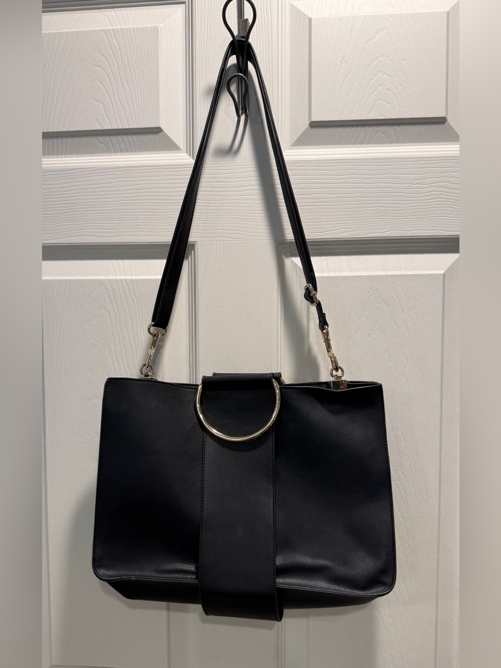 BP Nordstrom Black Faux Leather Metal Ring Crossbody Bag Purse - Picture 9 of 12